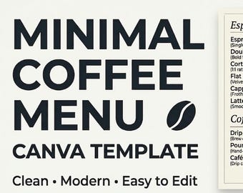 Minimal Coffee Menu Canva Template, Editable Cafe Price List (Digital Download)