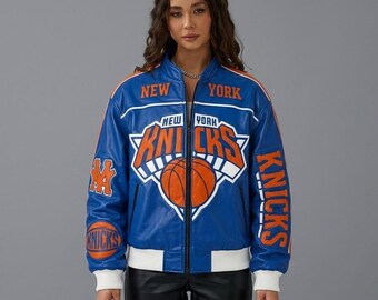 Unisex Knicks Basketball Bomber Jacket, Retro Varsity Team Apparel
