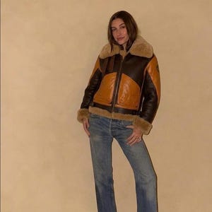 Vintage Shearling Aviator Jacket | Brown Leather Flight Coat, Retro Biker Style