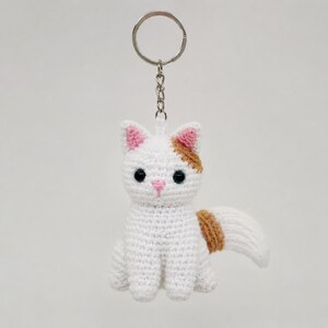 Hand-Crocheted Turkish Van Cat Bag Charm, White Auburn Kitten Keyring Accessory