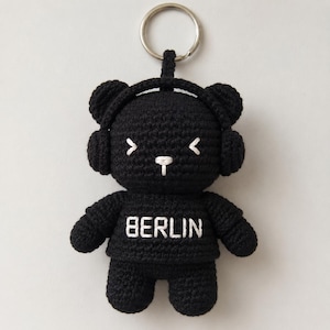 Berlin Techno Bear Keychain, Crochet Bag Charm, Industrial Rave Accessory
