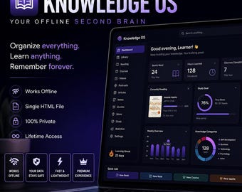 Knowledge OS Second Brain Dashboard | Offline-HTML-Wissensdatenbank (Digitaler Download)