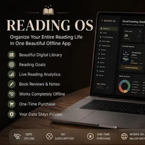 Interactive Reading Tracker OS | Book Log, Goals, Analytics (Offline HTML App)
