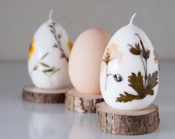 Easter Egg Candle With Real Flowers, Natural Pressed Flowers Housewarming Decor