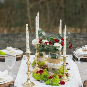 Ivory Taper Candles With Golden Decor, Modern Metallic Dinner Candles, Wedding Table Decor image 1
