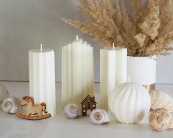 Geometric Trendy Shape Pillar Candles, Modern Christmas Soy Wax Candles, Christmas Gift, White Vegetable Wax Candles