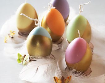 Pastel Easter Egg Candle Half Painted With Gold, Golden Easter Table Decoration, Modern Easter Gift
