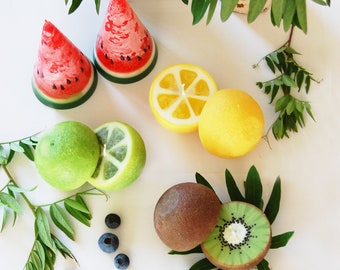 Fruit Candles - Watermelons, Kiwi, Lime and Lemon Candles Set - Funny Tropical Decor