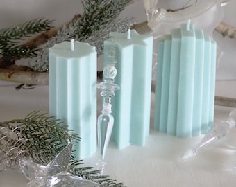 Unscented Pillar Soy Wax Candles, Ribbed, Tower and Star Shaped Pillar Pastel Color Candles, Easter Table Decoration