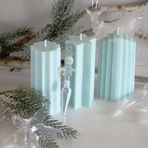 Unscented Pillar Soy Wax Candles, Ribbed, Tower and Star Shaped Pillar Pastel Color Candles, Easter Table Decoration image 1