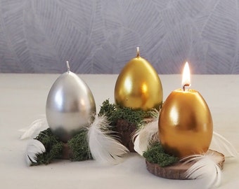 Easter Candle Egg, Metallic Easter Table Decoration, Easter Gift, Gold, Silver or Copper Home Decoration, Easter Table Centerpiece
