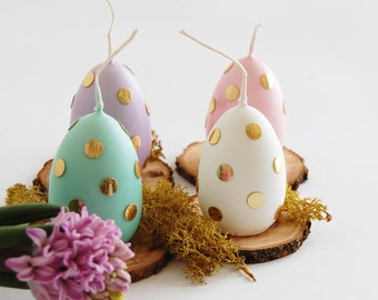 Easter Egg Candle, Easter Eggs With Golden Polka Dot, Pastel Easter Candles, Easter Table Decor, Easter Gift, Egg Hunting, Metallic Eggs