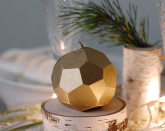 Gold faceted modern Christmas candle, Christmas Table Decoration, Christmas Gift