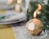 Geometric Faceted Gold Candle for Modern Home, Gold Modern Wedding Favors, Metallic Home Decoration, Golden Christmas Gift