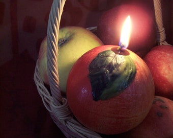 Red Apple Candle, Hand Painted Candle Ball, Funny Fruit Gift, Gift for Friends, Cute Home Decor