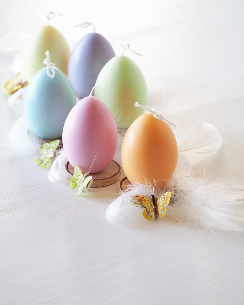 Easter Egg Candles Set of Six Pastel Colors, Easter Table Decorations, Cute Easter Gift image 1