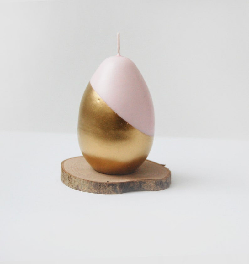Big Easter Egg Candle Half Painted in Gold, Modern Easter Table Decoration, Cozy Easter Gift Pink