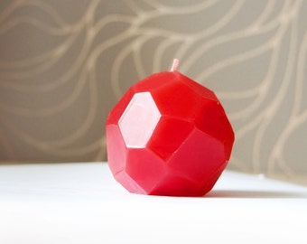 Red Faceted Candle, Modern Home Decor, Geometric Wedding Favor, Modern Party Candle, Hyyge Home Decor