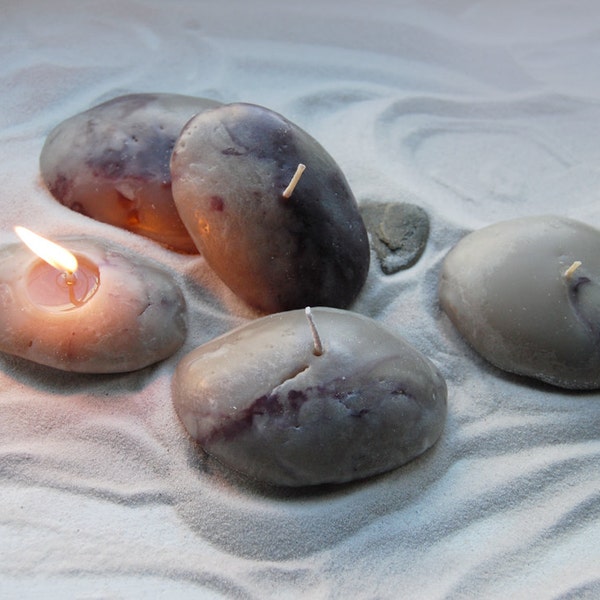 Hand Formed Beach Stone Candle Individually Out Of Wax, Pebble Candle, Rock Candle, Beach Wedding Favor