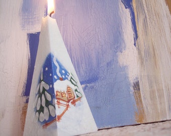 Christmas Candle Pyramid, Handpainted Christmas Wonderland, Christmas Gift, Winter Holiday Candle