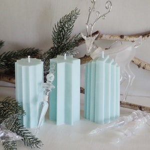Unscented Pillar Soy Wax Candles, Ribbed, Tower and Star Shaped Pillar Pastel Color Candles, Easter Table Decoration image 7