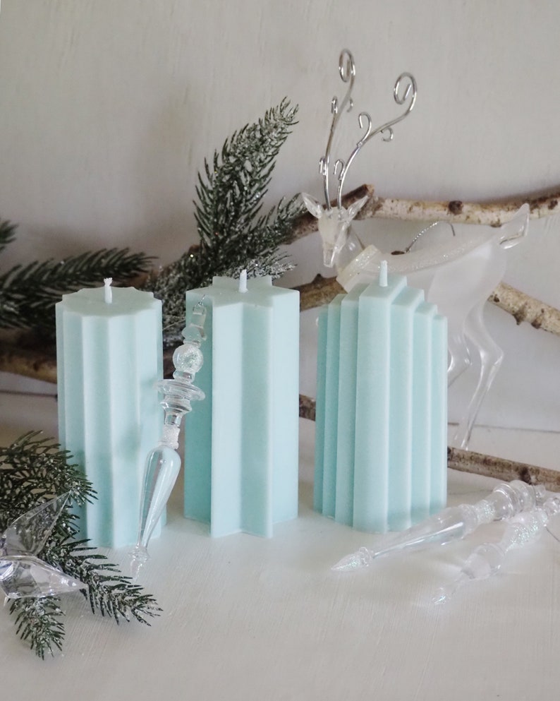 Unscented Pillar Soy Wax Candles, Ribbed, Tower and Star Shaped Pillar Pastel Color Candles, Easter Table Decoration image 7