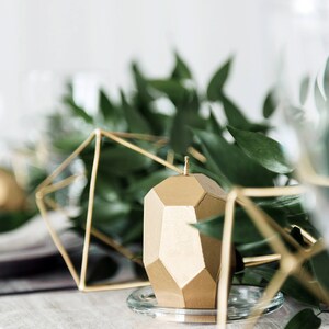 Gold Geometric Handmade Candles, Set of 3 Faceted Candles, Golden Modern Wedding Favors, Gold Wedding Centerpiece, Metallic Home Decor image 4