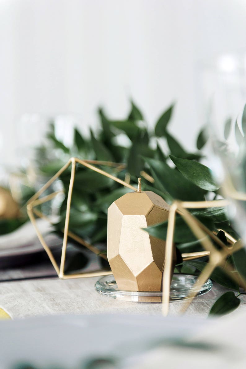 Gold Geometric Handmade Candles, Set of 3 Faceted Candles, Golden Modern Wedding Favors, Gold Wedding Centerpiece, Metallic Home Decor image 4