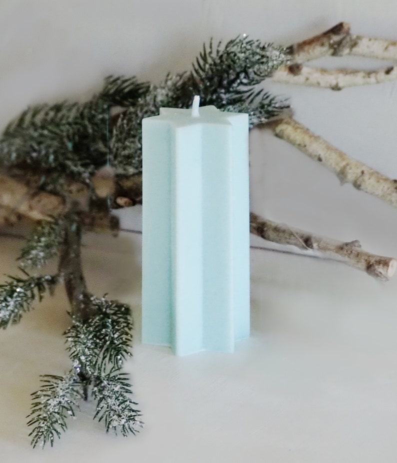 Unscented Pillar Soy Wax Candles, Ribbed, Tower and Star Shaped Pillar Pastel Color Candles, Easter Table Decoration Star