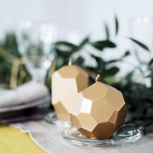 Gold Geometric Handmade Candles, Set of 3 Faceted Candles, Golden Modern Wedding Favors, Gold Wedding Centerpiece, Metallic Home Decor image 2