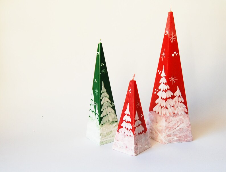 Christmas Candles With White Painted Trees Set of 3 Christmas - Etsy