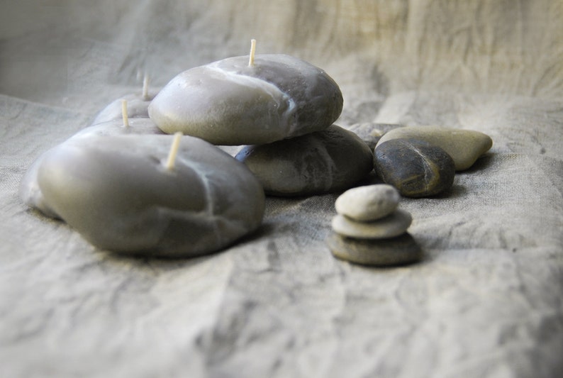 Pebble Candles, Stone Candles Set Of 4, Hygge Home Decor, Rocks Candle, Destination Wedding Favors, Beach Cottage Decor image 3