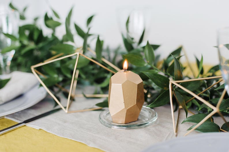 Gold Geometric Handmade Candles, Set of 3 Faceted Candles, Golden Modern Wedding Favors, Gold Wedding Centerpiece, Metallic Home Decor image 5