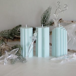 Unscented Pillar Soy Wax Candles, Ribbed, Tower and Star Shaped Pillar Pastel Color Candles, Easter Table Decoration image 2
