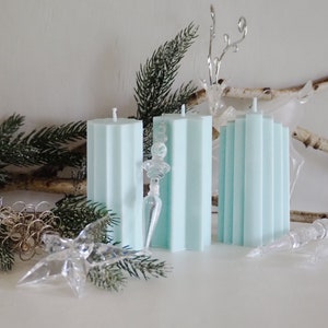 Unscented Pillar Soy Wax Candles, Ribbed, Tower and Star Shaped Pillar Pastel Color Candles, Easter Table Decoration image 3