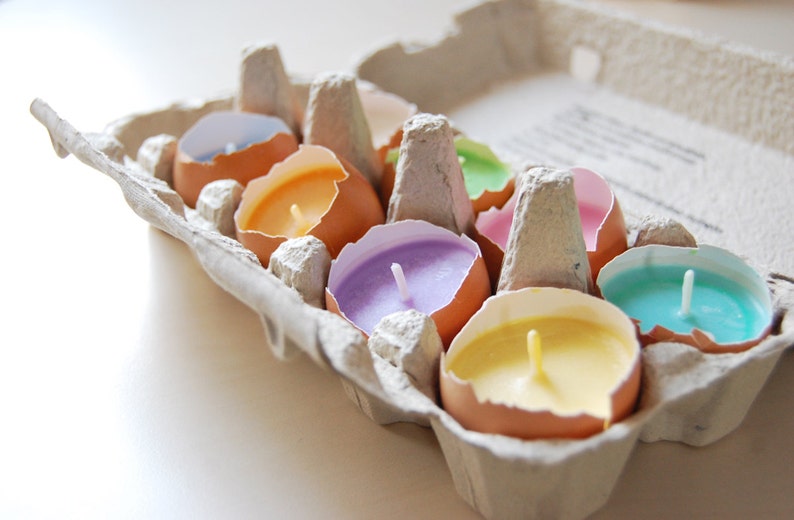 Easter Egg Candles Real Eggshells Candles Set Of 10 Vegetable Wax Candles Easter Table Decor Eco friendly Home Decor Easter Gift image 1