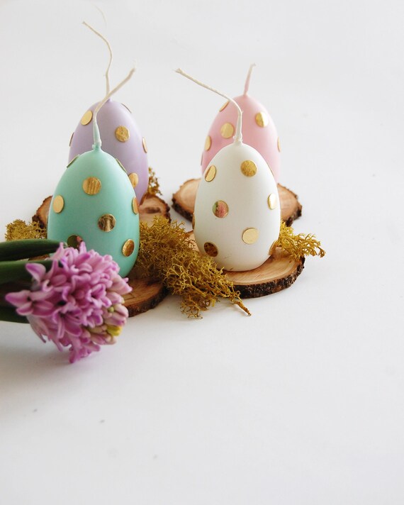 Easter Egg Candle, Easter Eggs With Golden Polka Dot, Pastel Easter Candles, Easter Table Decor, Easter Gift, Egg Hunting, Metallic Eggs