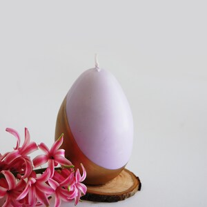 Big Easter Egg Candle Half Painted in Gold, Modern Easter Table Decoration, Cozy Easter Gift Purple