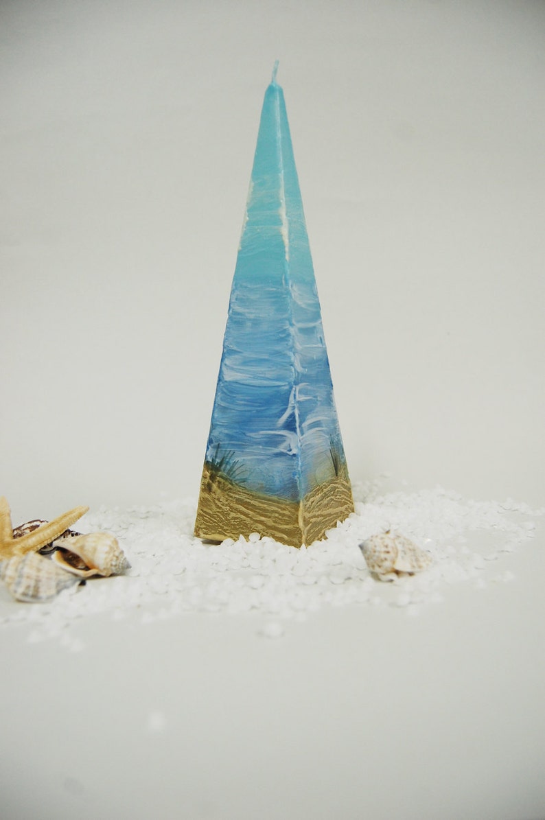 Nautical Candle Pyramid Sky Sea and Dunes Hand Painted With Special Wax Nautical Home Decor Beach Cottage Decor Marine Gift Idea image 3