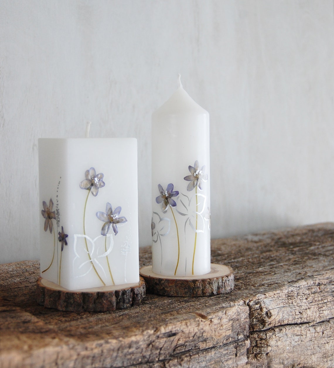 White Pillar Candle With Real Dried Pressed Flowers Hygge Etsy