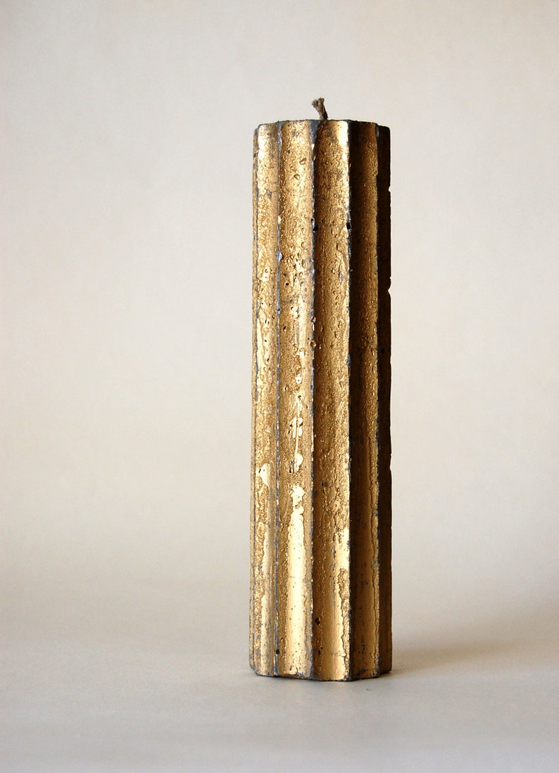 Rustic Golden Candle Cylinder With Twelve Edge, Hygge Living Decor, Rustic Wedding Decor, Metallic Home Decor image 2