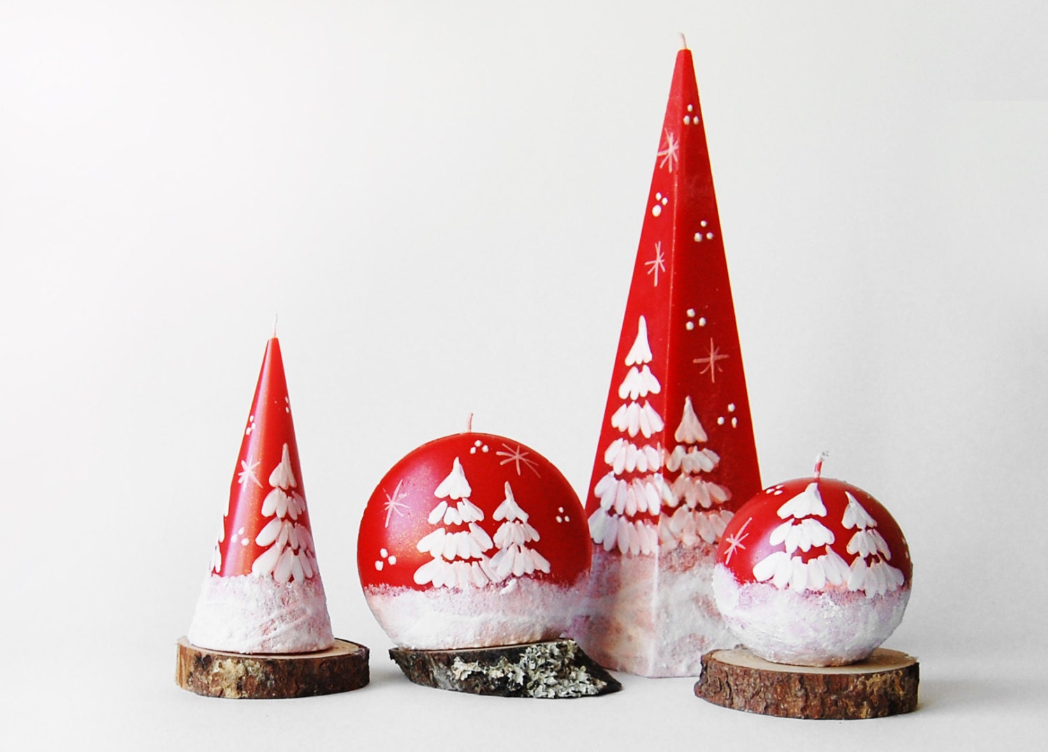 Christmas Candles Set of 4 White Snowy Trees Christmas Etsy