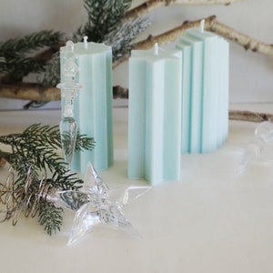 Unscented Pillar Soy Wax Candles, Ribbed, Tower and Star Shaped Pillar Pastel Color Candles, Easter Table Decoration image 5
