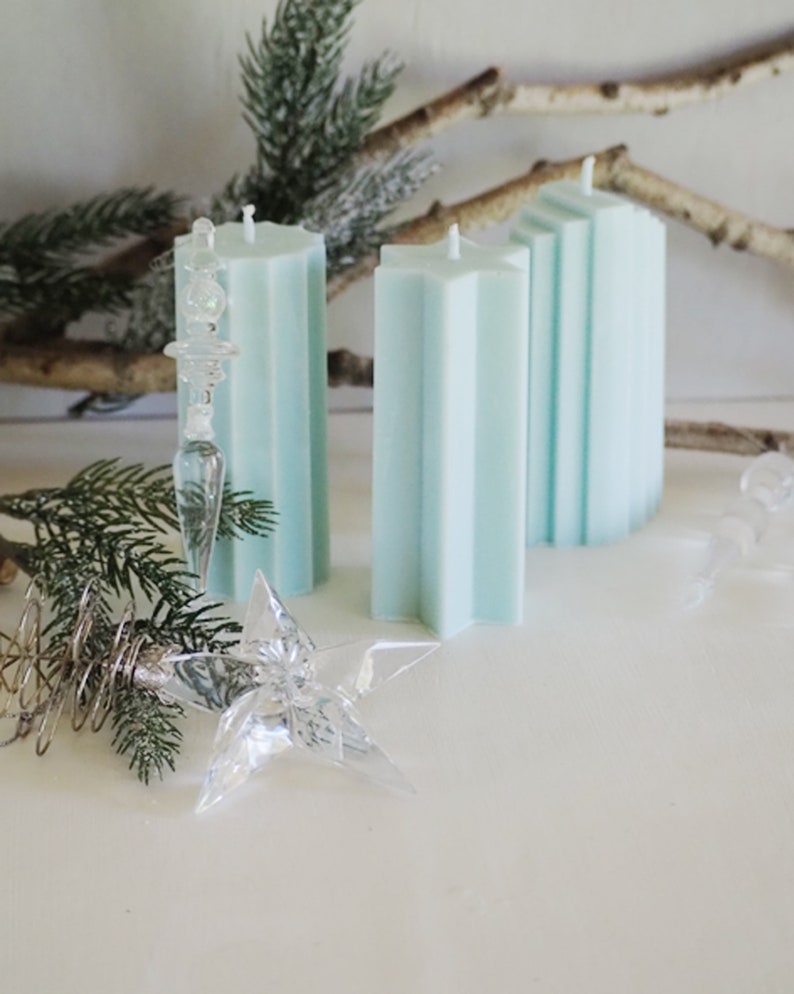 Unscented Pillar Soy Wax Candles, Ribbed, Tower and Star Shaped Pillar Pastel Color Candles, Easter Table Decoration image 5