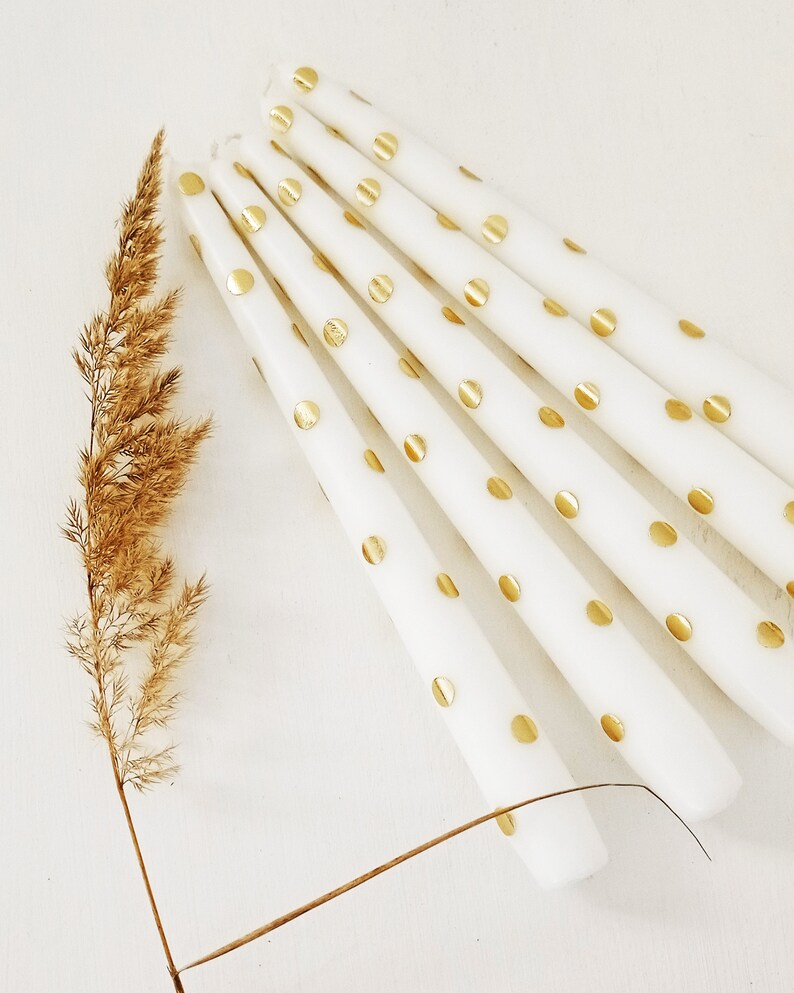 Wedding Taper Candles Ivory Tapered Candles With Golden Polka Etsy UK