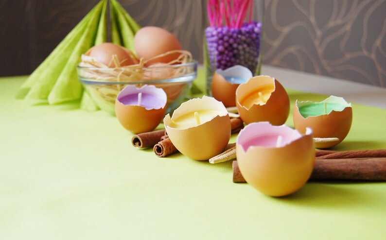 Easter Egg Candles Real Eggshells Candles Set Of 10 Vegetable Wax Candles Easter Table Decor Eco friendly Home Decor Easter Gift image 2