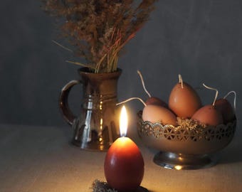 Set of Six Easter Egg Candles in Natural Colors, Easter Table Decor, Cute Spring Gift