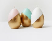 Big Easter Egg Candle Half Painted in Gold, Modern Easter Table Decoration, Cozy Easter Gift