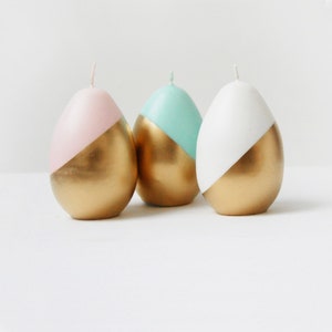 Big Easter Egg Candle Half Painted in Gold, Modern Easter Table Decoration, Cozy Easter Gift image 1