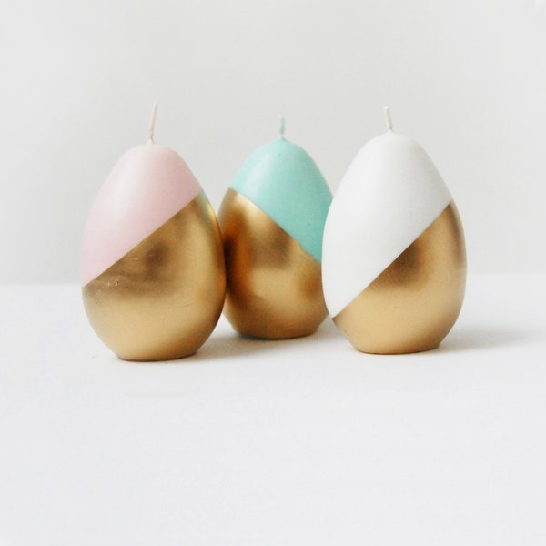 Big Easter Egg Candle Half Painted in Gold, Modern Easter Table Decoration, Cozy Easter Gift